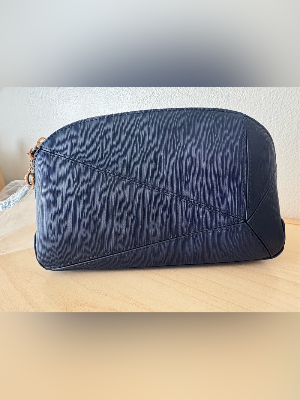 Textured Navy Blue Cosmetic Pouch
